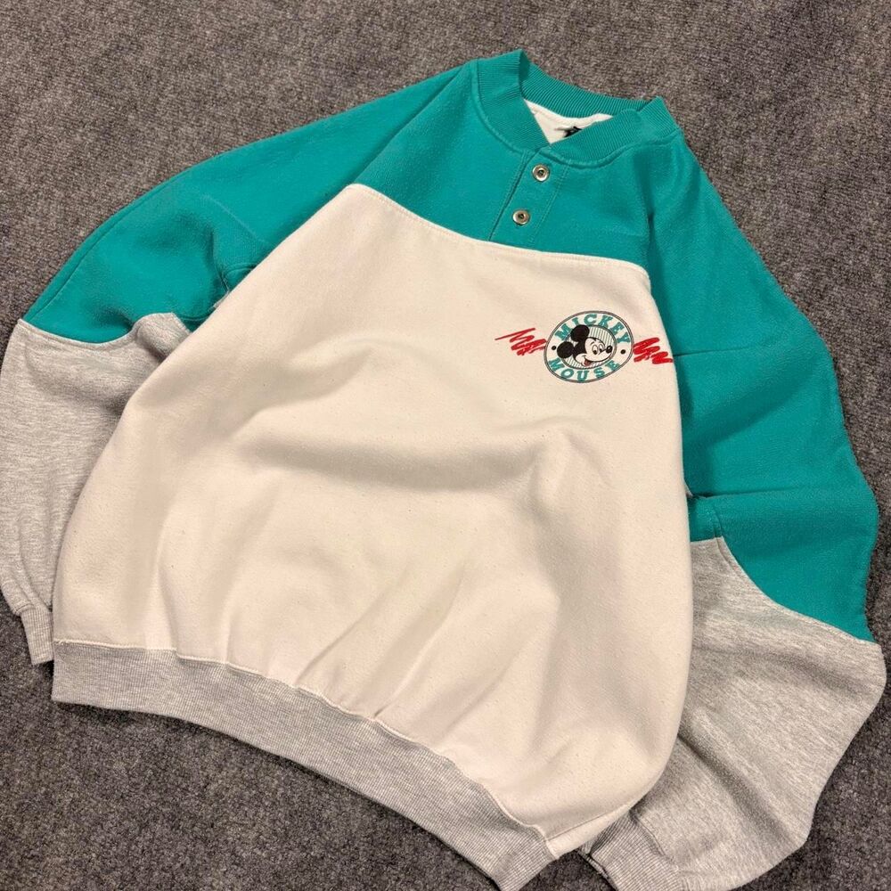 vintage 90s mickey mouse henley style crewneck sweatshirt